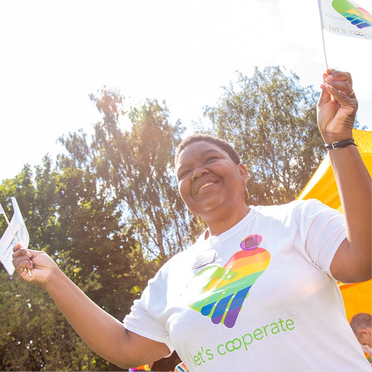 Photo of a lady a Co-op Pride event